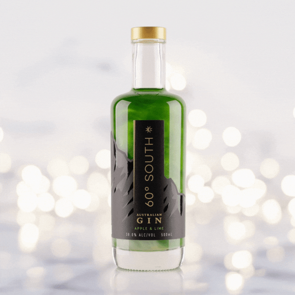 Bottle of Apple & Lime 60º South Glitter Gin - Dynamic video showing glitter swirling.