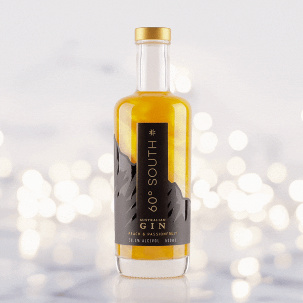 Bottle of Peach & Passionfruit 60º South Glitter Gin