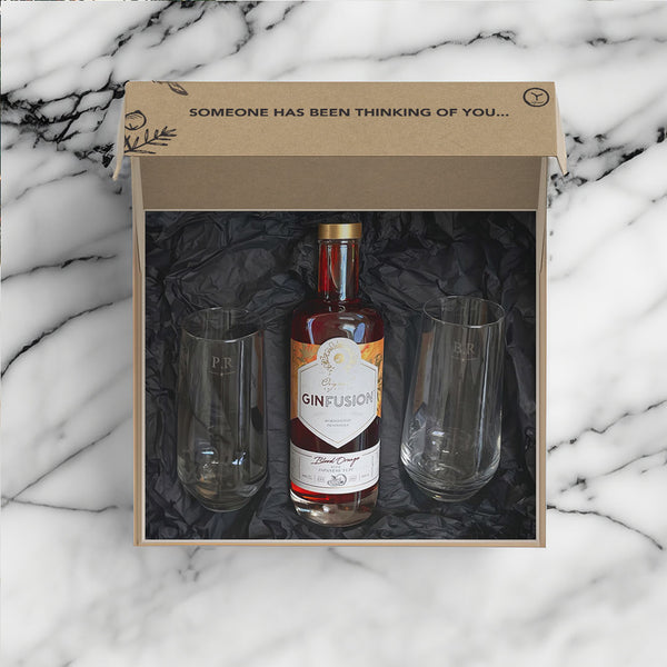 Gin Lovers Gift Box with customised glasses (1 bottle of gin must be added for each box purchased. Offer not valid with any other promotion)