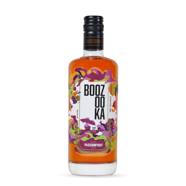 Bottle of Boozooka Passionfruit Vodka on a white background