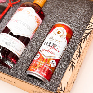 The Love 'N Sip Gift Box with 1x Glass & 1 Gin'N Juice Can & 2 Swizzle Sticks (1 bottle of Gin must be added for each box purchased. Offer not valid with any other promotion)