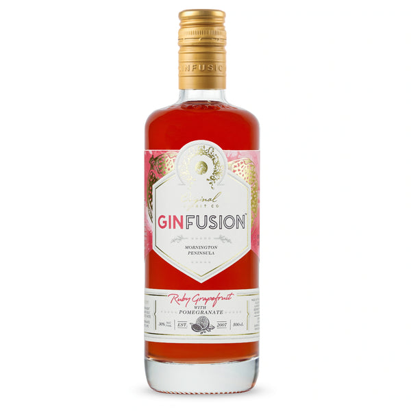 Premium Australian Ruby Grapefruit pink gin bottle front view on white background