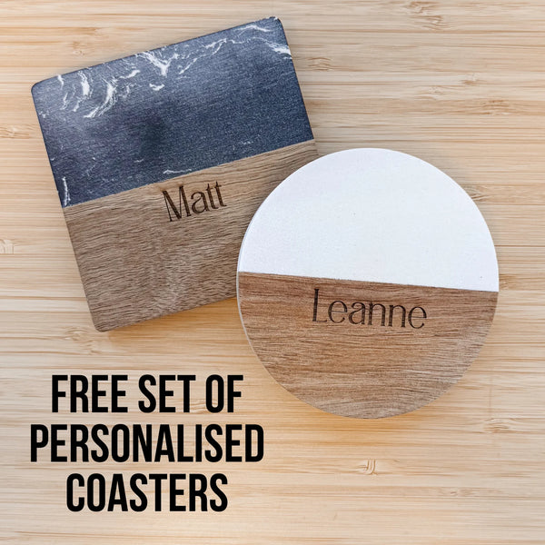 Set of 2 Marble/Acacia Coasters