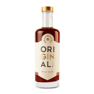 Bottle of Original Wild Sloe Gin with a white studio background.